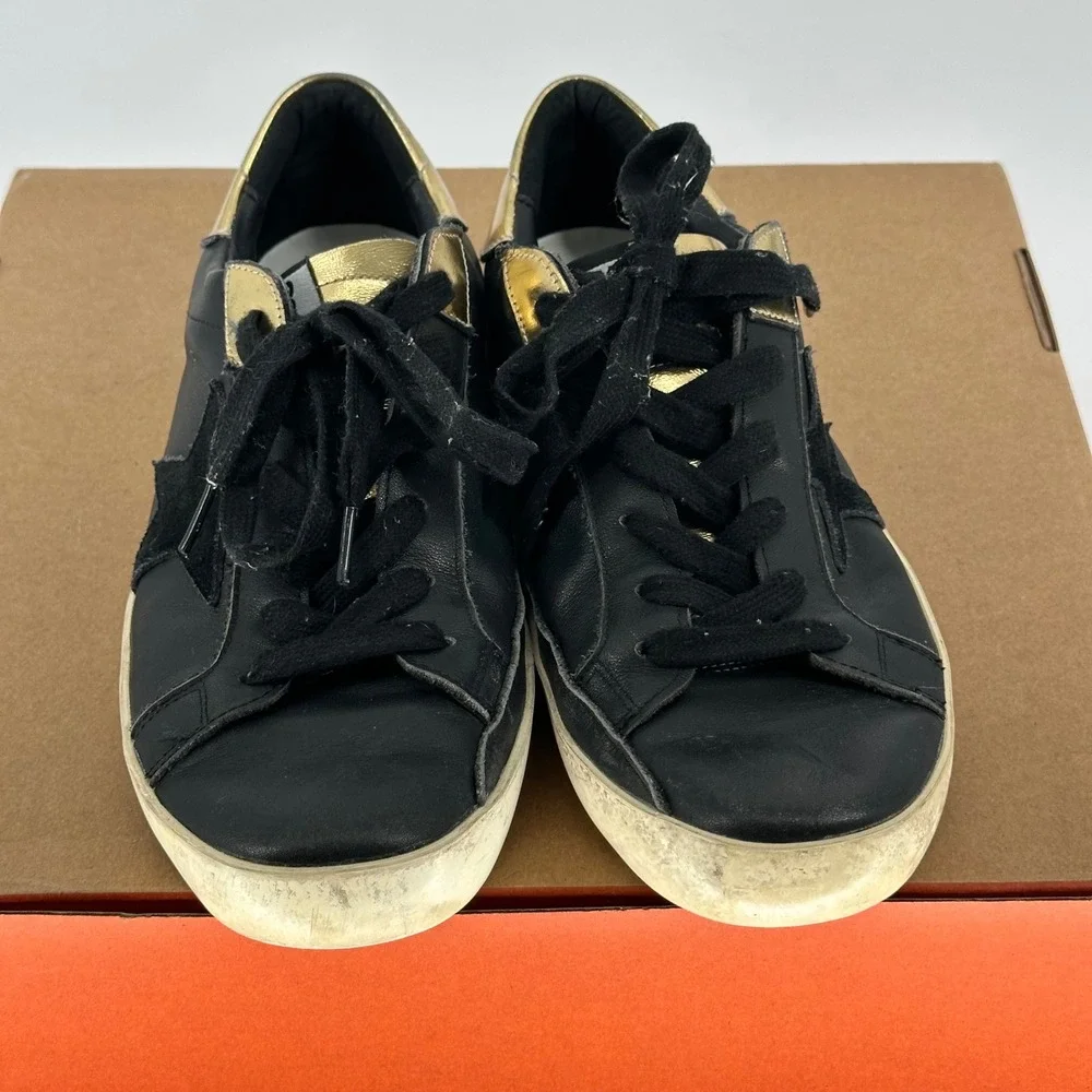 Golden Goose Superstar Black Leather Sneakers Low Trainers‎ Gold Heel Italy 39